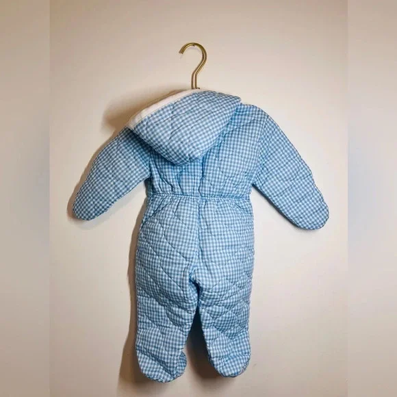 Vintage Hooded Baby Bunting Snowsuit Blue/ White Gingham - Picture 11 of 11